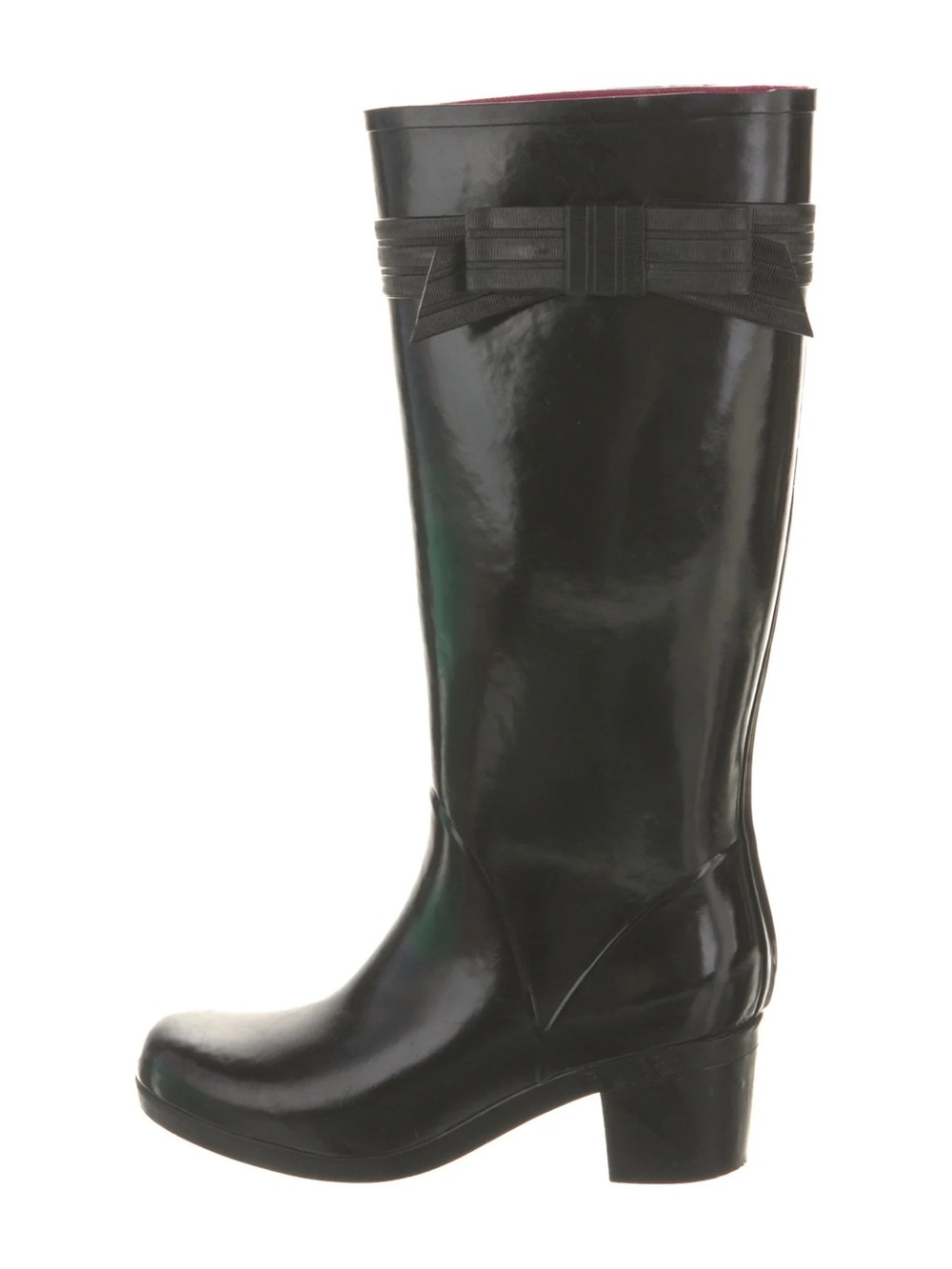 Kate Spade Randi Black glossy Rubber knee high Heeled Rain Boots with Bow Size 9